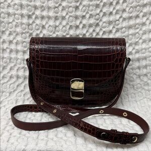 Sézane Claude Burgundy Croc Embossed Bag